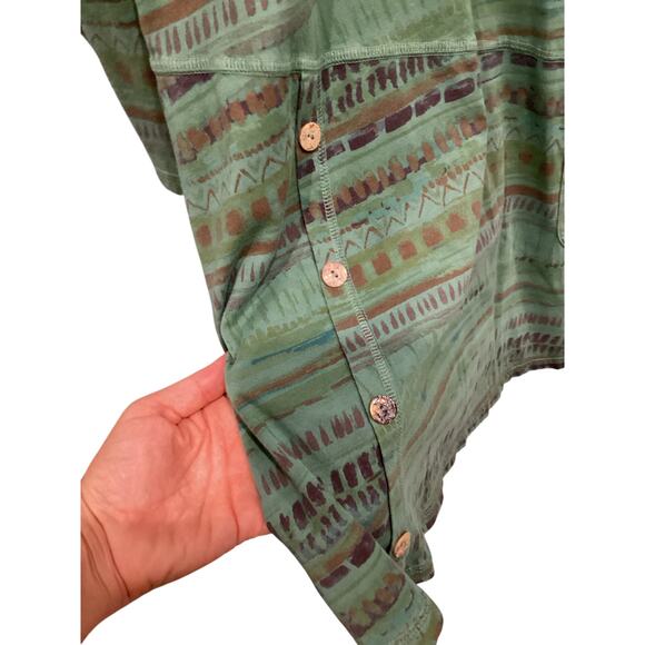 CMC Women Tunic Top Size XS Green Brown Boho Lagenlook Shirt Button Cotton Artsy - Picture 5 of 9